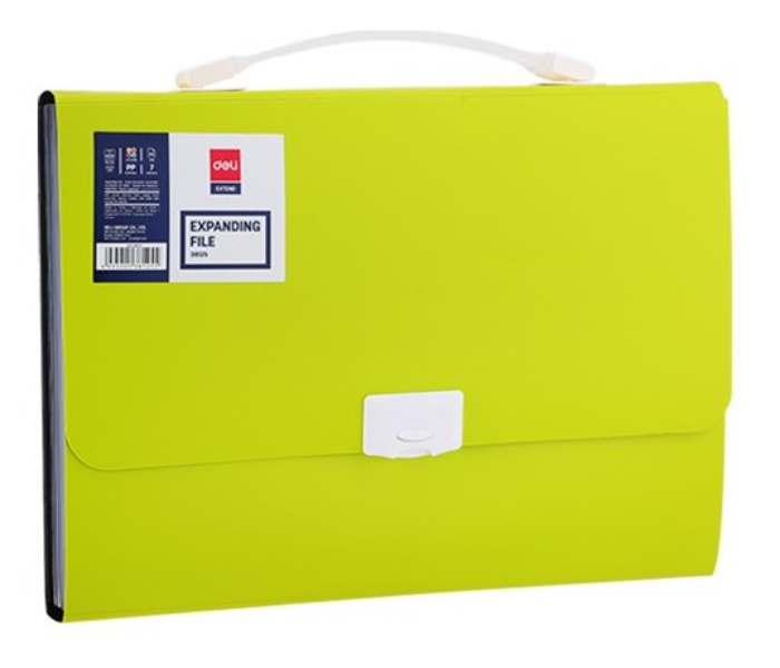 Deli 38126 13 Pockets A4 Paper Expanding File with Handle - Green - Zoom Image