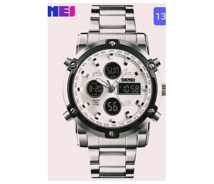 Skmei 1390 Gents Chain Double Time Analog Watch for Men - Silver - Zoom Image