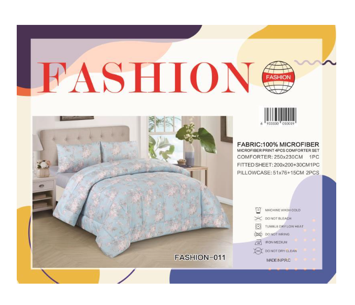 Fashion Microfiber Print 4 Piece Comforter Set 011 - Blue - Zoom Image