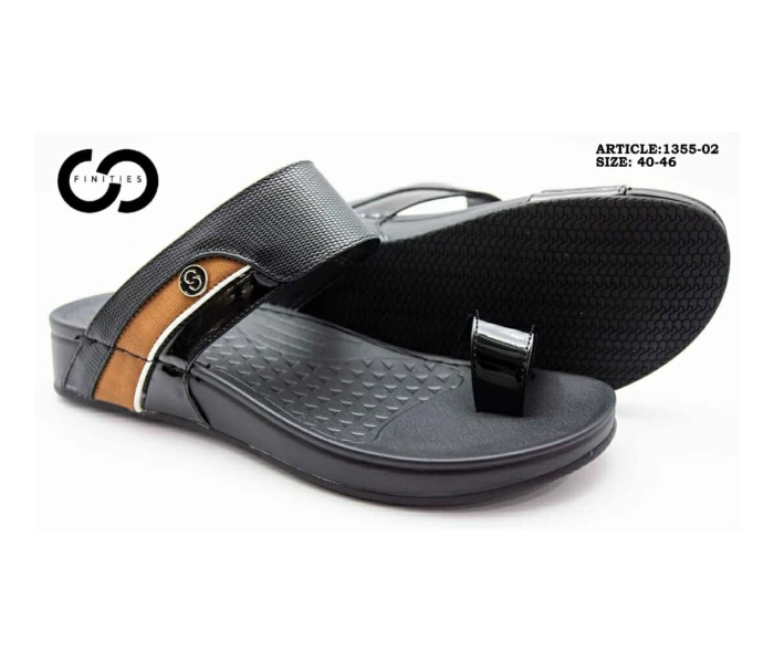 Finities 1355-02 45 EU Comfortable Stylish Flat Sandal For Men -Black - Zoom Image