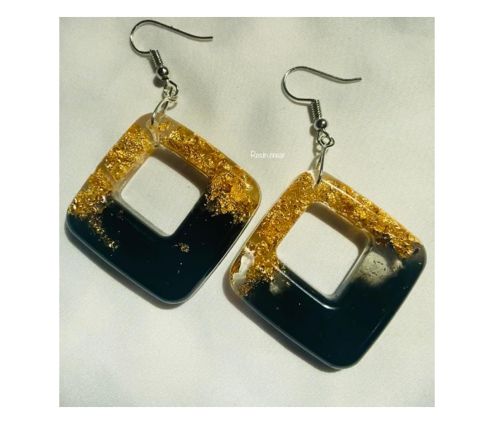 Resin 811 Personalised Gold Flakes Earrings - Black and Gold - Zoom Image