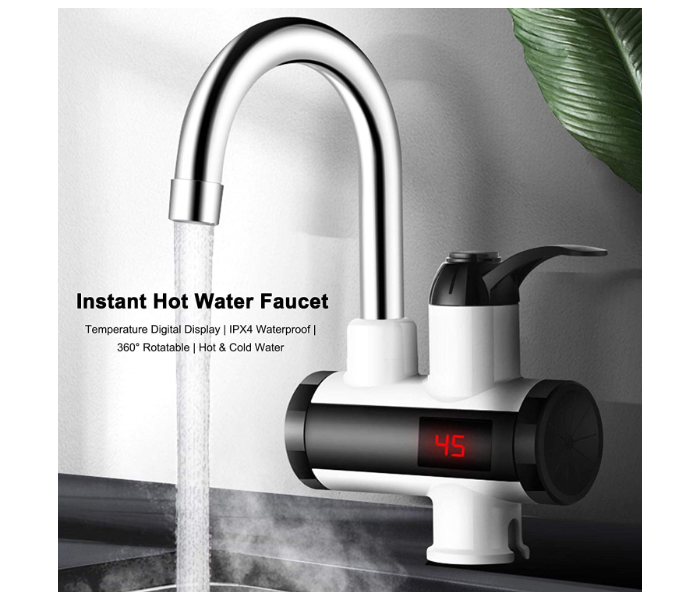 Leeofty 3000W Waterproof Instant Hot Water Faucet Electric Water Heater Tap with LED Digital Display - Silver - Zoom Image 2