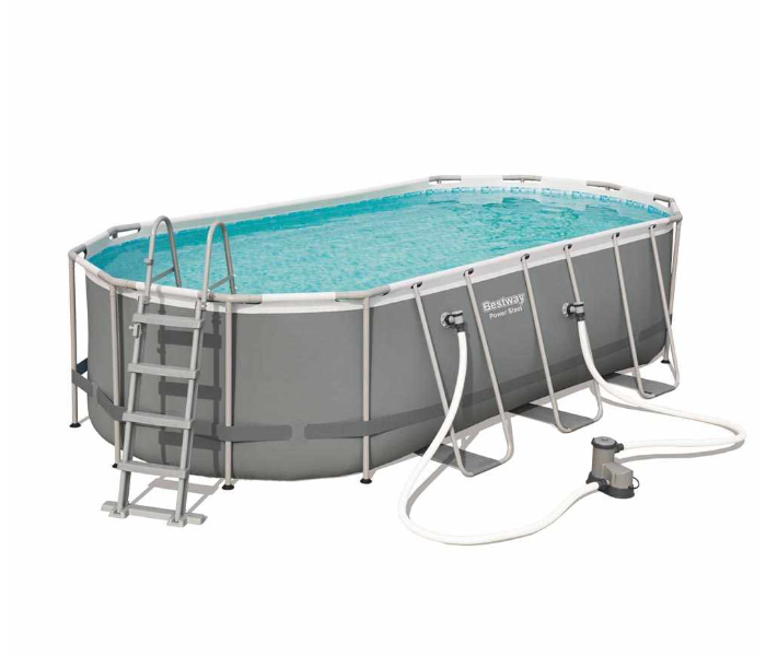 Bestway 56710 5.49mx2.74mx1.22m Power Steel Oval Above Ground Pool -Grey - Zoom Image 1