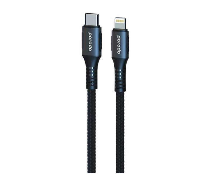 Porodo PD-12PDCL-BK 1.2 Meter 3A Fast Charging Type-C to Lightning Braided PD Cable - Black - Zoom Image 1