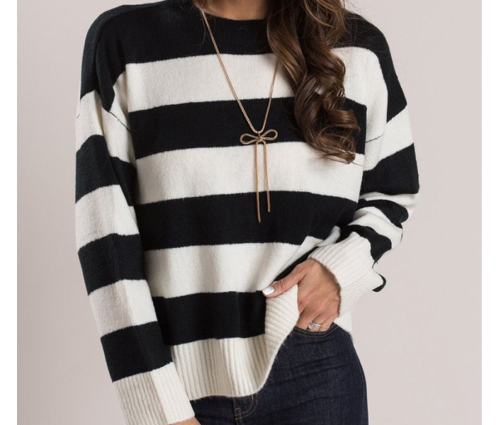 6060 Womens Stripped Long Sleeve Hoodie - Black - Zoom Image 1