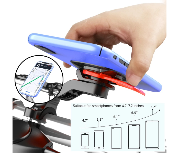 DJ QDLCK Quad Lock Push Lock Type Motorcycle Electric Bicycle Phone Holder Universal Quick Mount Bike Mobile Phone Stand 360 Degree Rotation Cycling Bracket -Blue and Orange - Zoom Image 3