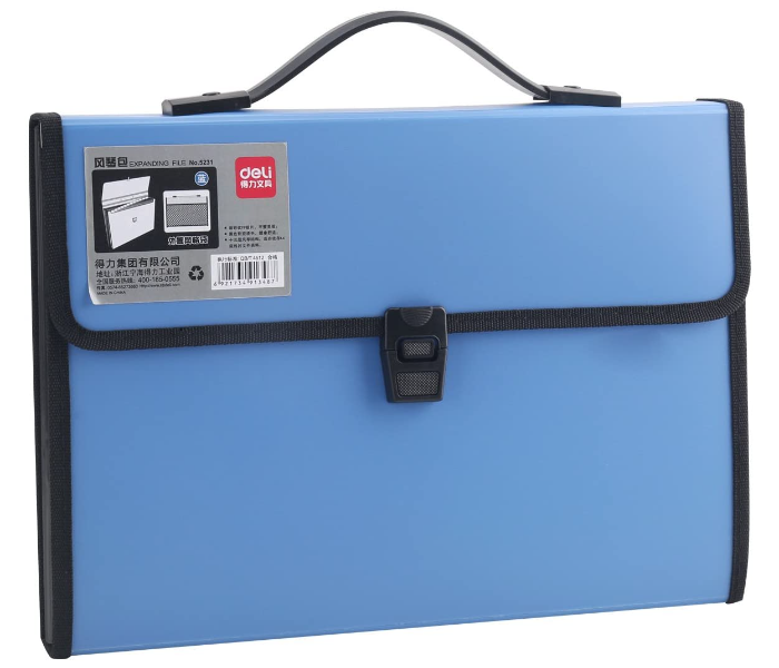 Deli 5231 13 Pockets A4 Paper Expanding File with Handle - Blue - Zoom Image