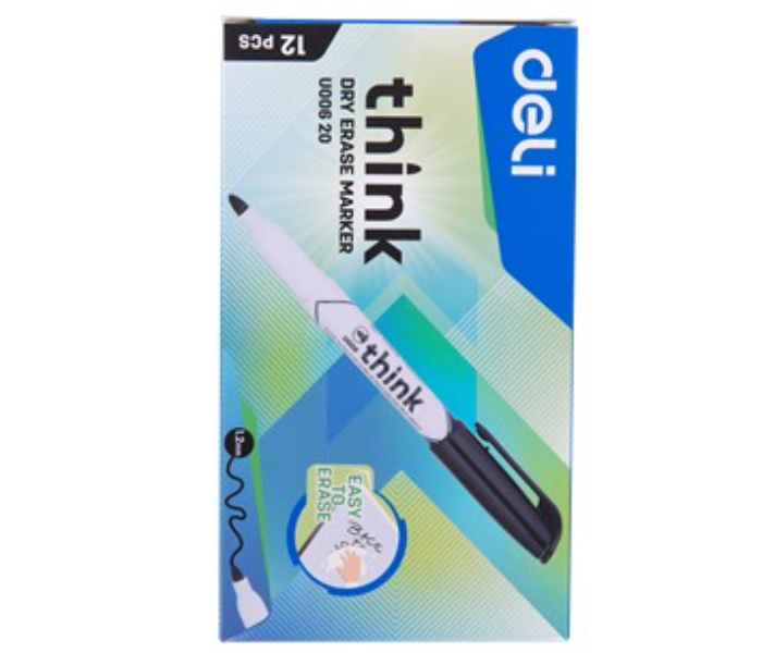 Deli U00620 12 Piece Think Bullet Tip Dry Erase Marker - Black - Zoom Image 1