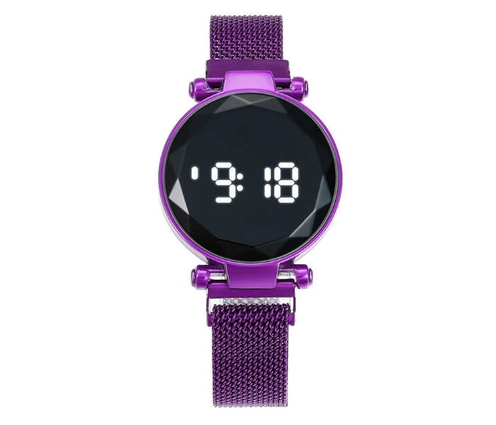 Fashionable Iron Strap Digital Display Magnetic Watch For Women - Purple - Zoom Image