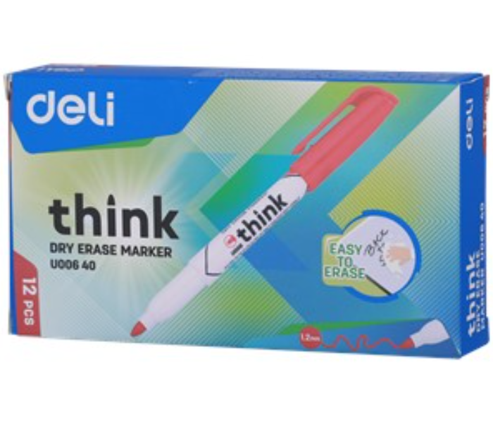 Deli U00640 12 Piece Think Bullet Tip Dry Erase Marker - Red - Zoom Image 2