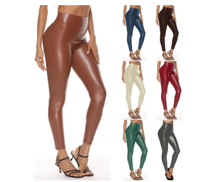 4 Pieces Free Size Fall Womens High Waist Faux Warmer Shiny Leather Leggings - Zoom Image 1