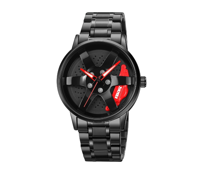 Skmei 1824 43 mm Sports Car Wheel Dial Stainless Steel Analog Watch For Men -Black and Red - Zoom Image