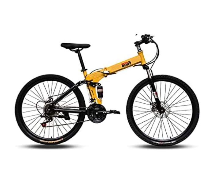 Body Line Sport FOLDSP4 24 Inch Super Hero Folding Bicycle with Double Disk Brake and Shock Absoration Front Fork - Yellow - Zoom Image