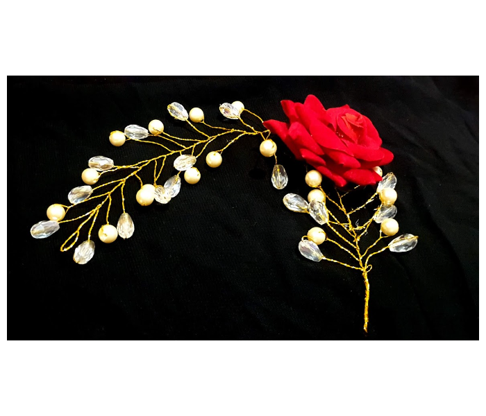 Strabella HA1-07 Single Rose Hair Accessory With Beads - Red - Zoom Image