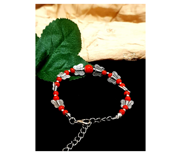 Strabella BR3-02 Adjustable Simple Bracelet with Beads for Women - Red - Zoom Image