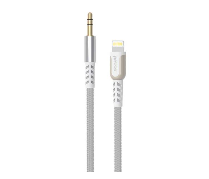 Porodo PD-AUL12-WH 1.2 Meter Metal Braided Lightning to AUX Durable Braided Cable With Reinforced Metallic Connectors - White - Zoom Image 1