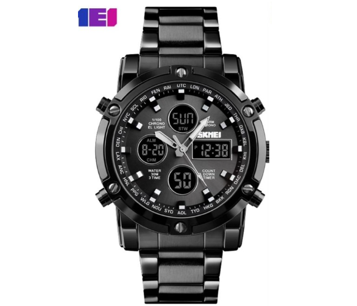 Skmei 1515 Kimi Double Time Analog Watch for Men - Black - Zoom Image