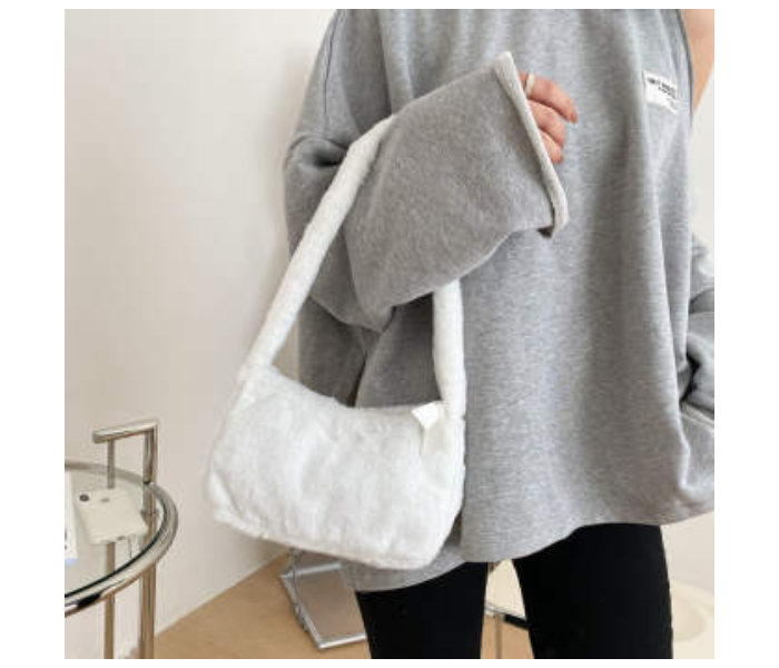 Women Soft Plush Hobos Furry Clutch Purse Fashion Shoulder Baguette Underarm Bag - White - Zoom Image 3