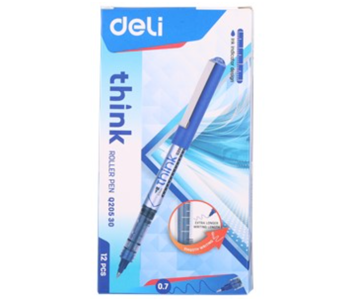 Deli Q20530 12 Pieces 0.7mm Roller Ball Pen - Blue - Zoom Image 1