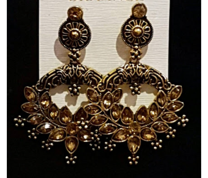 Strabella ER20-05b Beautiful Antique Stone Studded Dangle Earring for Women - Golden - Zoom Image