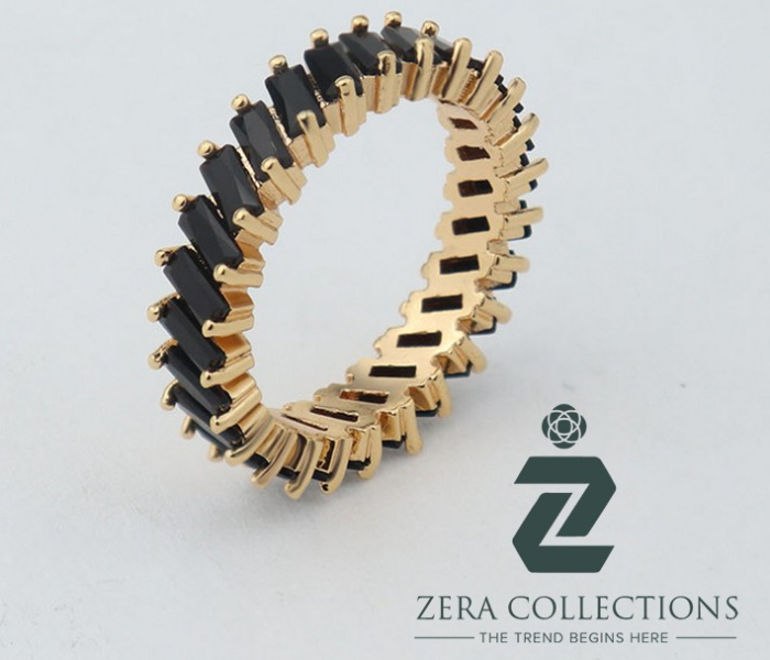 Zera RG113 Small 6 Brass with Gold Plated Trendy Ring for Women - Black - Zoom Image