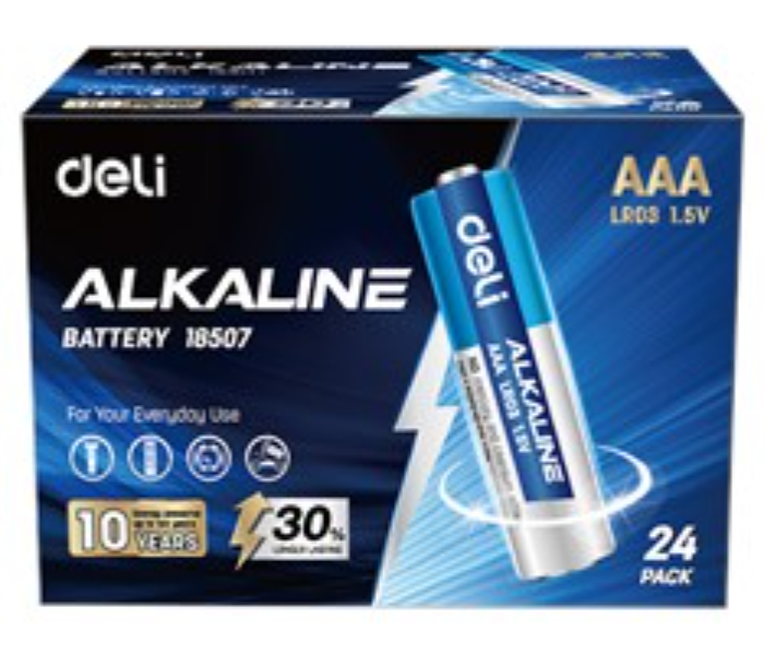 Deli 18507 24 Pieces AAA Lr03 Alkaline Battery - Blue and Silver - Zoom Image