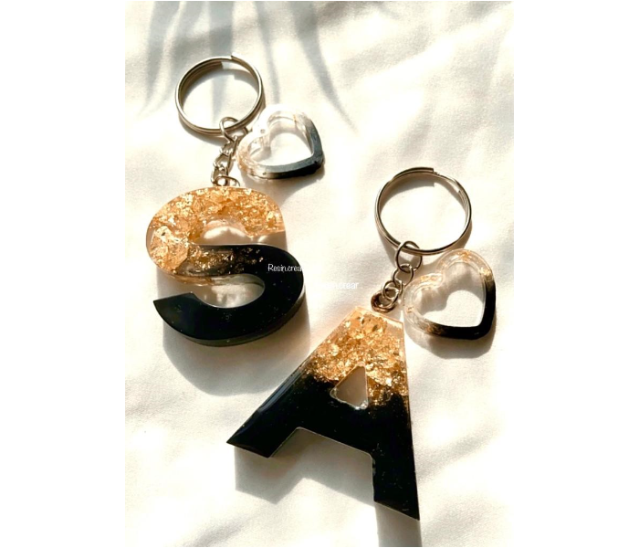 Resin 801 Personalised Keychains With Gold Flakes Combo - Black and Gold - Zoom Image