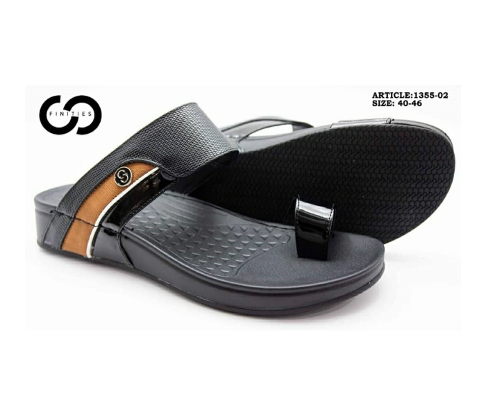 Finities 1355-02 42 EU Comfortable Stylish Flat Sandal For Men -Black - Zoom Image