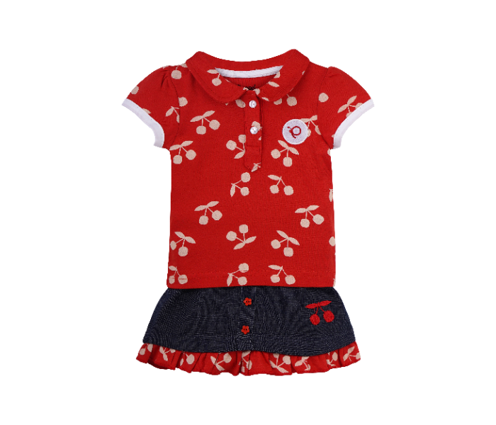 Popees Rex-bE-B Half Sleeve Comfortable Frock for 1 Year Babies - Red and Blue - Zoom Image 1