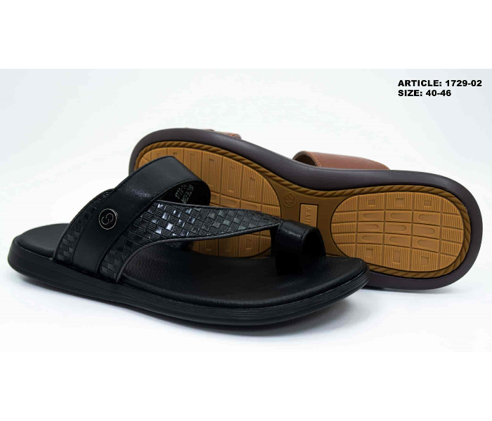 1729-02 45 EU Comfortable Stylish Flat Sandal For Men -Black - Zoom Image