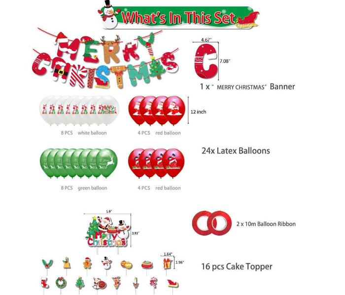 Decor 2 Christmas Full Decor Set - Banner Cake Inserts Latex Ballon Ribbon with Air Pump - Zoom Image 3