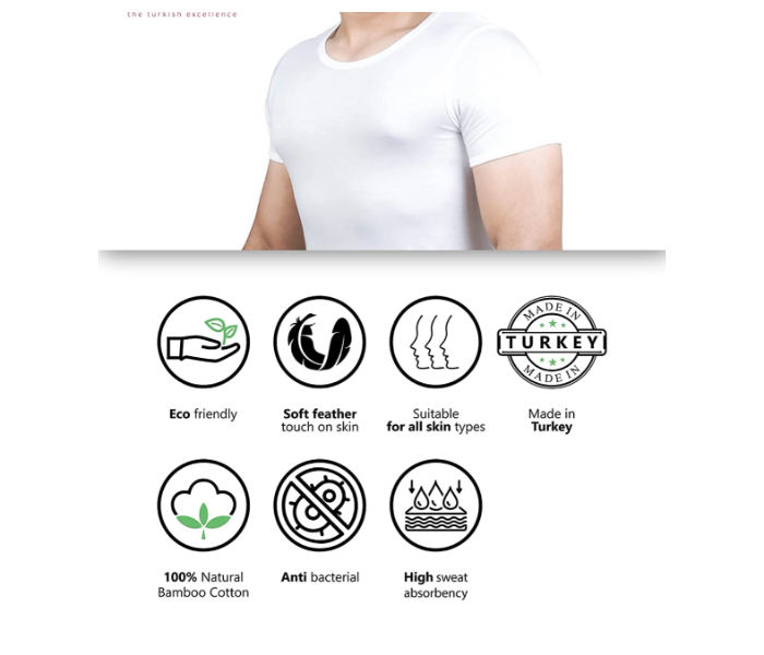 Merdin Fannila 2 Piece XL Bamboo Cotton Anti-Bacterial Sweat Absorbing Eco-Friendly Inner Vest For Men -White - Zoom Image 3