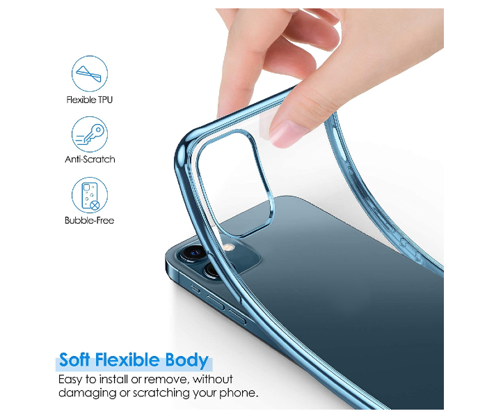 Generic IPHC-2405-02 Slim Clear TPU Cover with Luxury Metal Shockproof Bumper Protection for iPhone 13 - Blue - Zoom Image 2