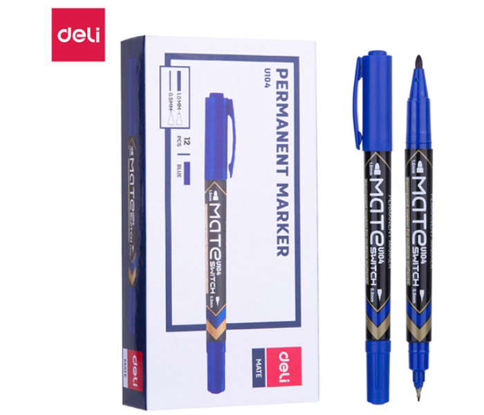 Deli U10430 12 Piece Mate Twin Permanent Marker - Blue - Zoom Image 2