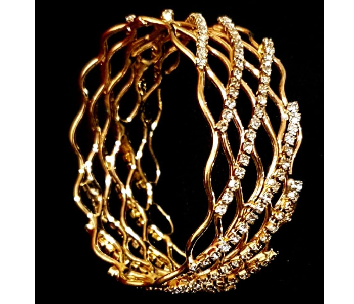 Strabella BB1-06b 2.6 Single Bangle with Stones for Women - Golden - Zoom Image