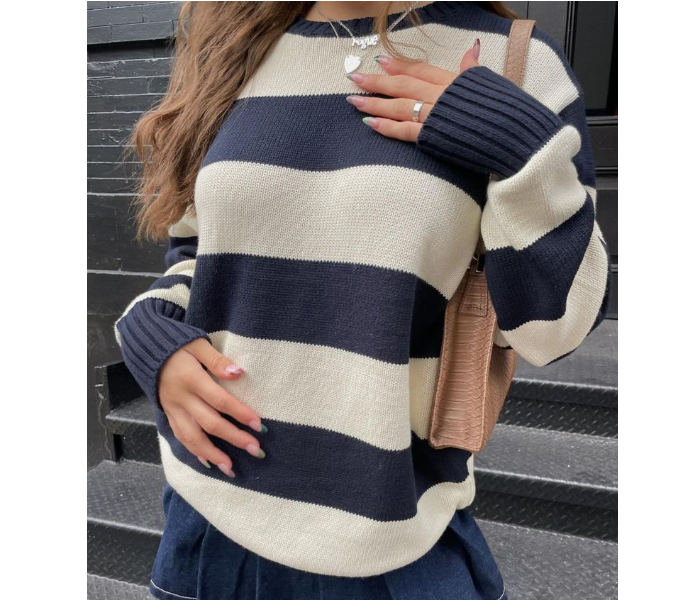 4040 Womens Stripped Long Sleeve Hoodie - Blue - Zoom Image 3