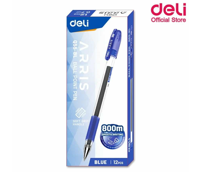 Deli Q55-BL 12 Piece 0.7mm Bullet Tip Ballpoint Pen - Blue - Zoom Image