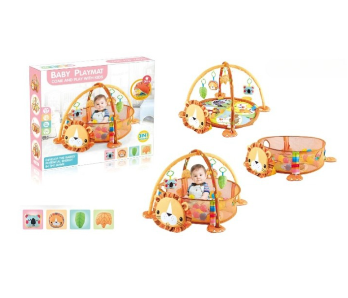 919A 3 in 1 Baby Playmat with 12 Pieces Ball and Hanging Toys for Kids - Orange - Zoom Image