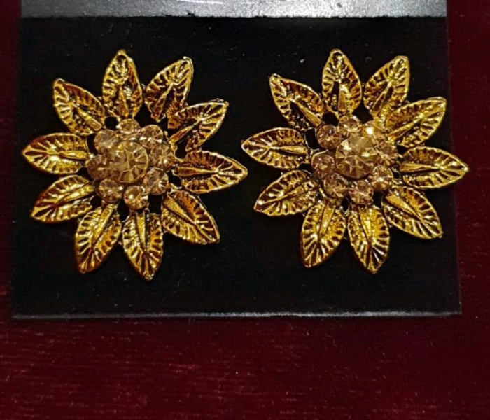 Strabella ES1-01 Baeutiful Floral Design Stone Studded Earring for Women - Golden - Zoom Image