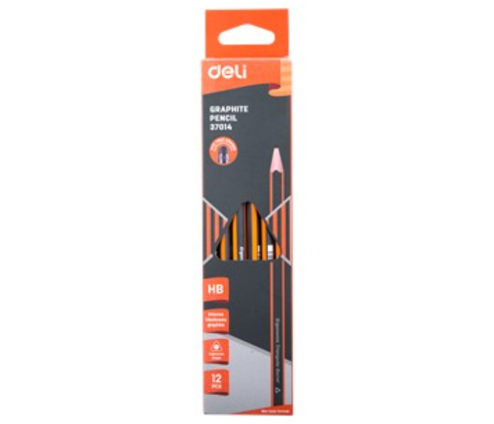 Deli 37014 12 Piece Graphite Pencil HB with Eraser - Black and Yellow - Zoom Image