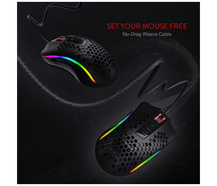 Redragon M808 85g Ultralight Honeycomb Shell 12400 DPI Optical Sensor RGB Gaming Mouse - Black - Zoom Image 3