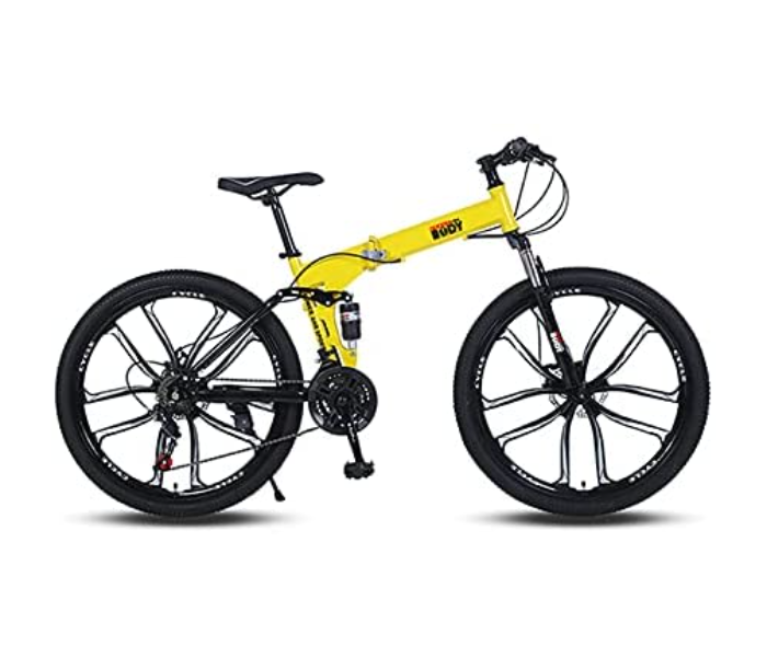 Body Line Sport FLD10K4 26 Inch Super Hero Folding Bicycle with Double Disk Brake and Shock Absoration Front Fork - Yellow - Zoom Image