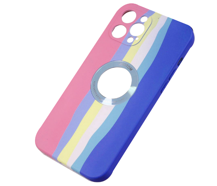 Generic TR-CC-9130-02 Silicone Cover Rainbow Series 2 with Logo Glass Protection Case for iPhone 12 - Blue - Zoom Image 2