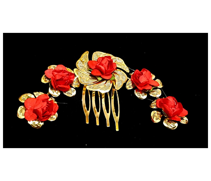 Strabella HA1-08b Stylish and Elegant Floral Hair Comb - Red - Zoom Image