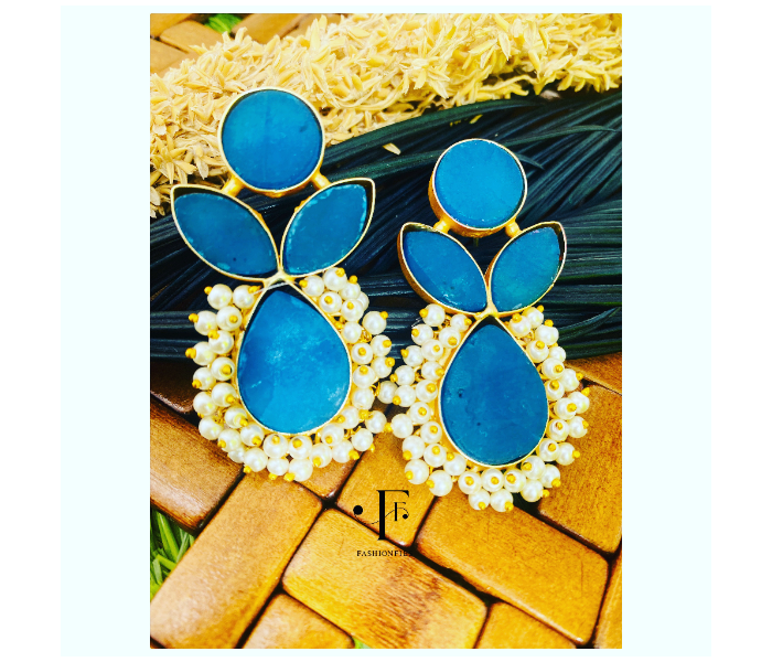 Fashionfies F044 Oxidised Silver Coated Semi Precious Earrings for Women - Blue - Zoom Image