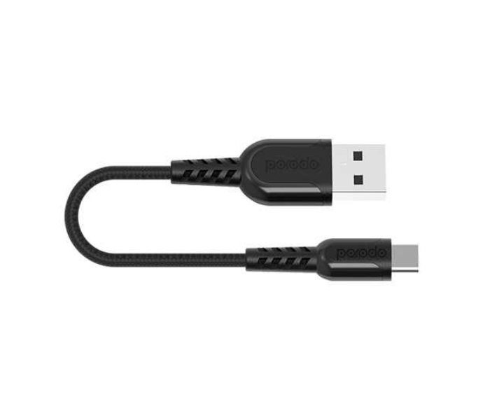 Porodo PD-CMETRP025-BK 0.25 Meter Super Durable Metal Braided USB Type-C Charging Cable - Black - Zoom Image