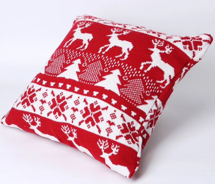 Lazy Panda CTKC002 Christmas Themed Soft Woolen Knitted Cushions - Red and White - Zoom Image