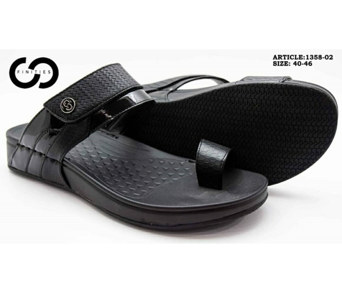 Finities 1358-02 44 EU Comfortable Flat Sandal For Men -Black - Zoom Image