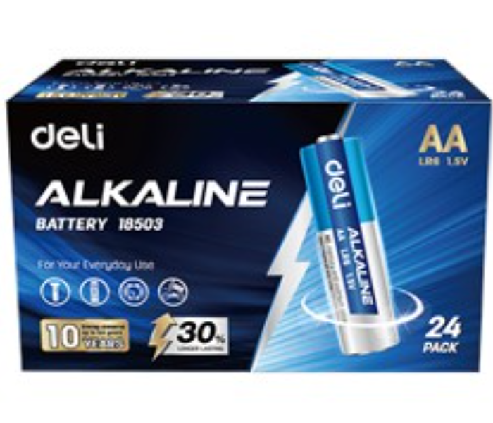 Deli 18503 24 Pieces AA Lr6 Alkaline Battery - Blue and Silver - Zoom Image