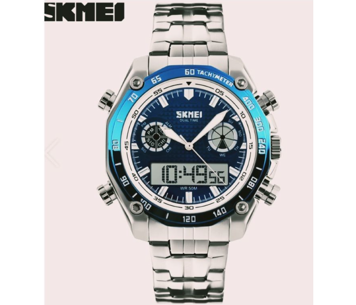 Skmei 1204 Gents Chain Double Time Analog Watch for Men - Blue - Zoom Image